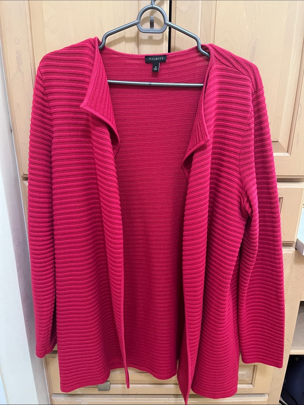Talbots Women's Raspberry Open-Front Ribbed Cardigan